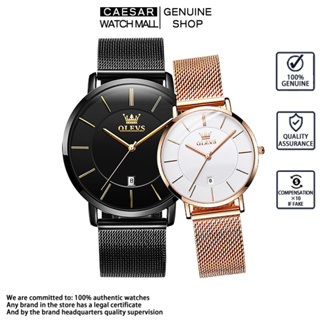 OLEVS 5869 Genuine Couple Watch Stainless Steel Strap Simple Fashion Ultra-Thin Quartz Men Women Anniversary Gift
