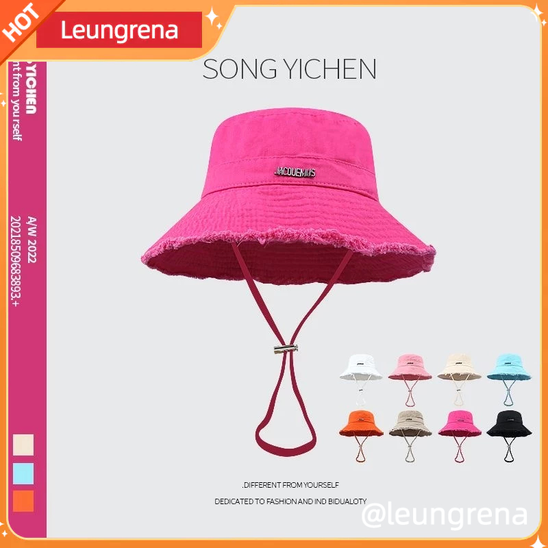 【Hyuna Same Style】 JACQUEMUS Summer Washing Big Brim Bucket Hat Vacation Fur Edge Sling Sunscreen 【l