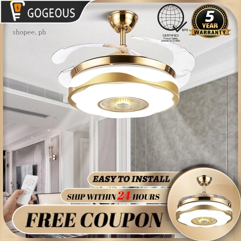 GOGEOUS Nordic Ceiling Light With Fan Remote Control Electric Fan Lamp Big Size With Led Lights Retr