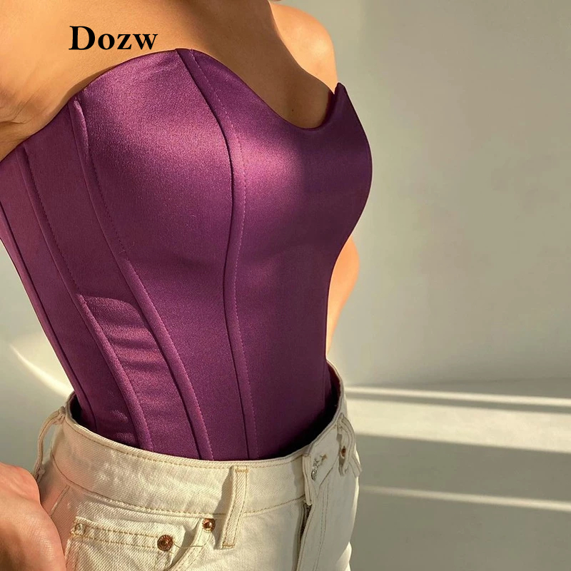 DOZW Sexy Women Tube Tops Solid Sleeveless Slim Skinny Corset Cropped Top 2022 Summer Casual Elegant