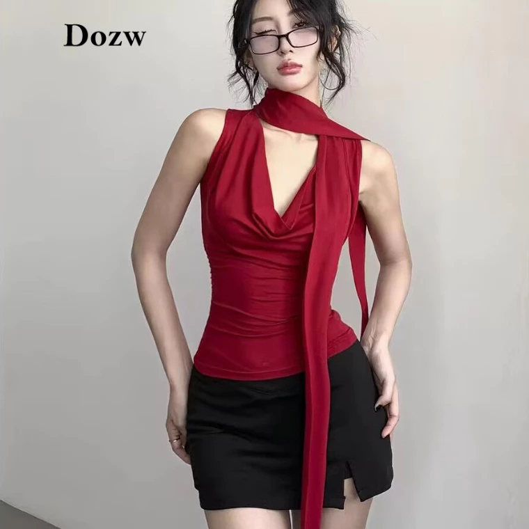 DOZW Summer New Women's Sexy Sleeveless Top Fashionable Casual Slim Fit Vest