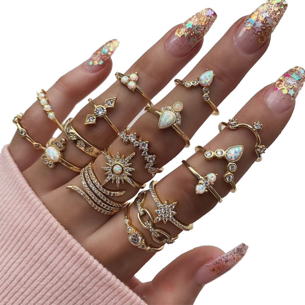Gold 17pcs Luxury Bohemian Snake Ring Set Statement Jewelry for accessories women set Party Wedding