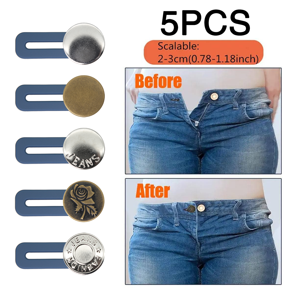 5PCS Jeans Waist Extender Tool-Free Button Adjuster for Men & Women – Casual Travel Wardrobe Must-Ha