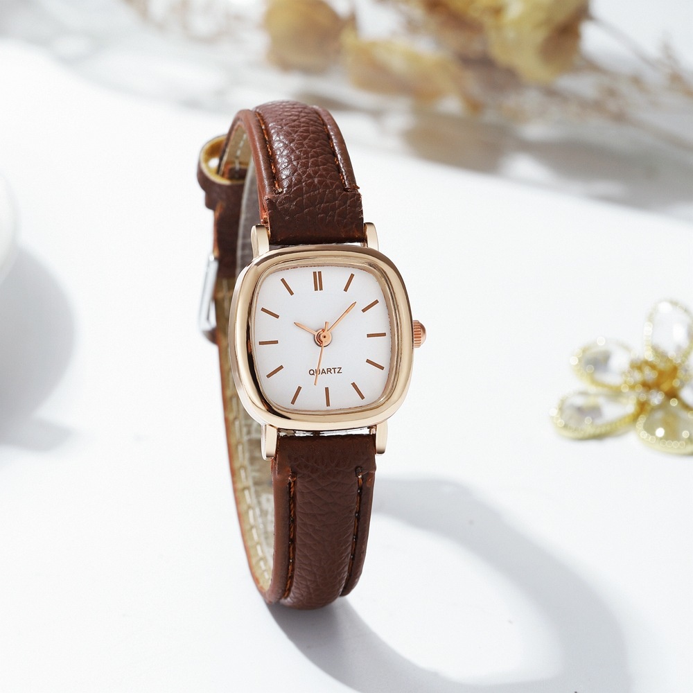 Square Dial Quartz Watch For Women – Small Face Leather Band Minimalist Wristwatch Everyday Wear Gif