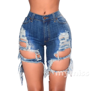 ripped jean biker shorts