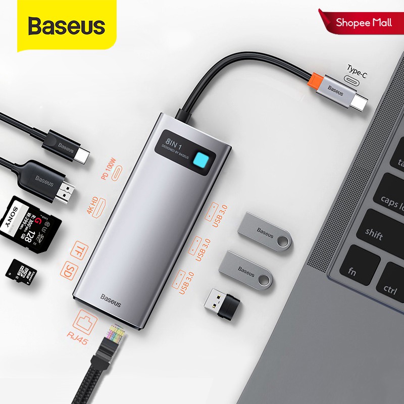 Baseus USB C HUB Type C to USB 3.0 Adapter 8 in 1 Type C HUB Dock for Laptop