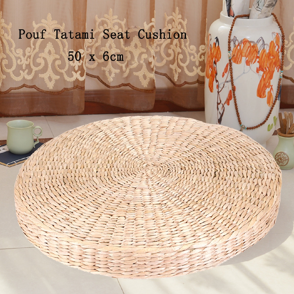 Funshop 50cm Round Pouf Tatami Cushion Floor Cushions Natural