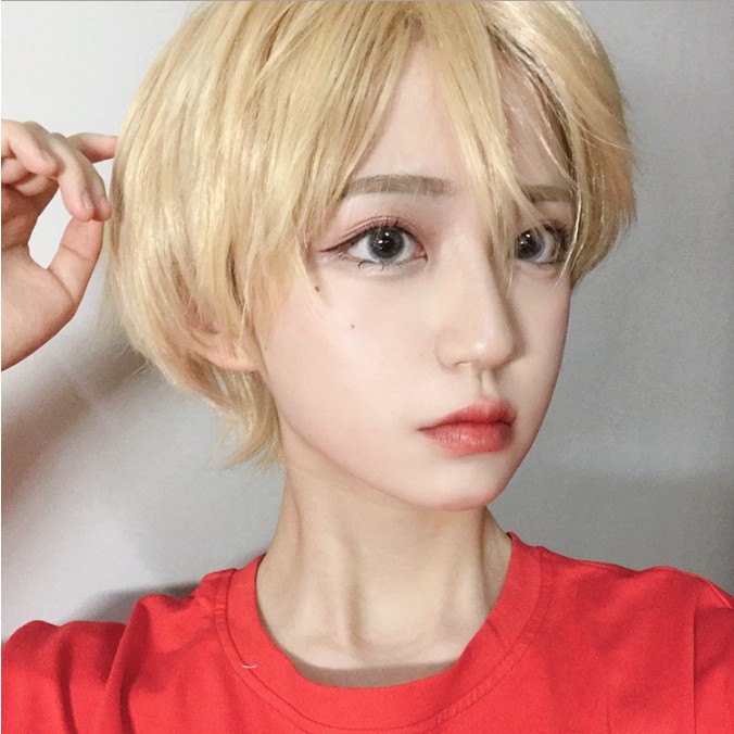 Cosplay Wig Daily Wig Female Straight Hair Short Beige Bangs Tilt