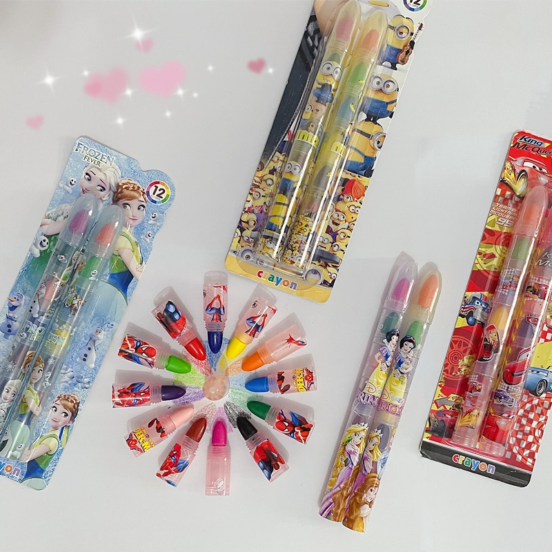 2pcs/set Cartoon Kids Green Crayons 12color Interchangeable Head Oil