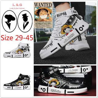 Size29-44 海贼王 One piece # Air force one # Men's high-top sneakers women's cartoon sports shoes couples students board shoes
