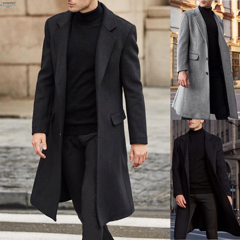 Plus Size Men Formal Single Breasted Figuring Overcoat Long Wool Jacket Outwear 