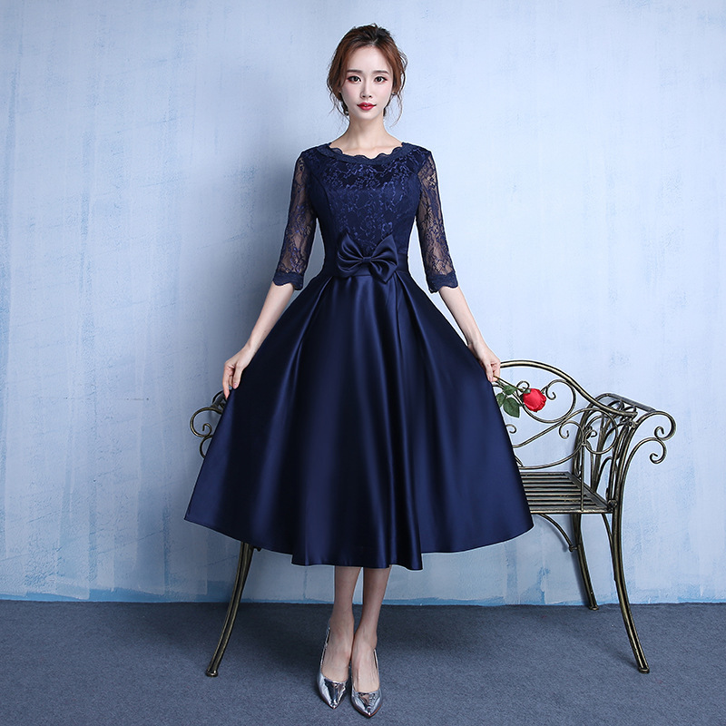 Customise Ladies Satin Blue Midi Dress 