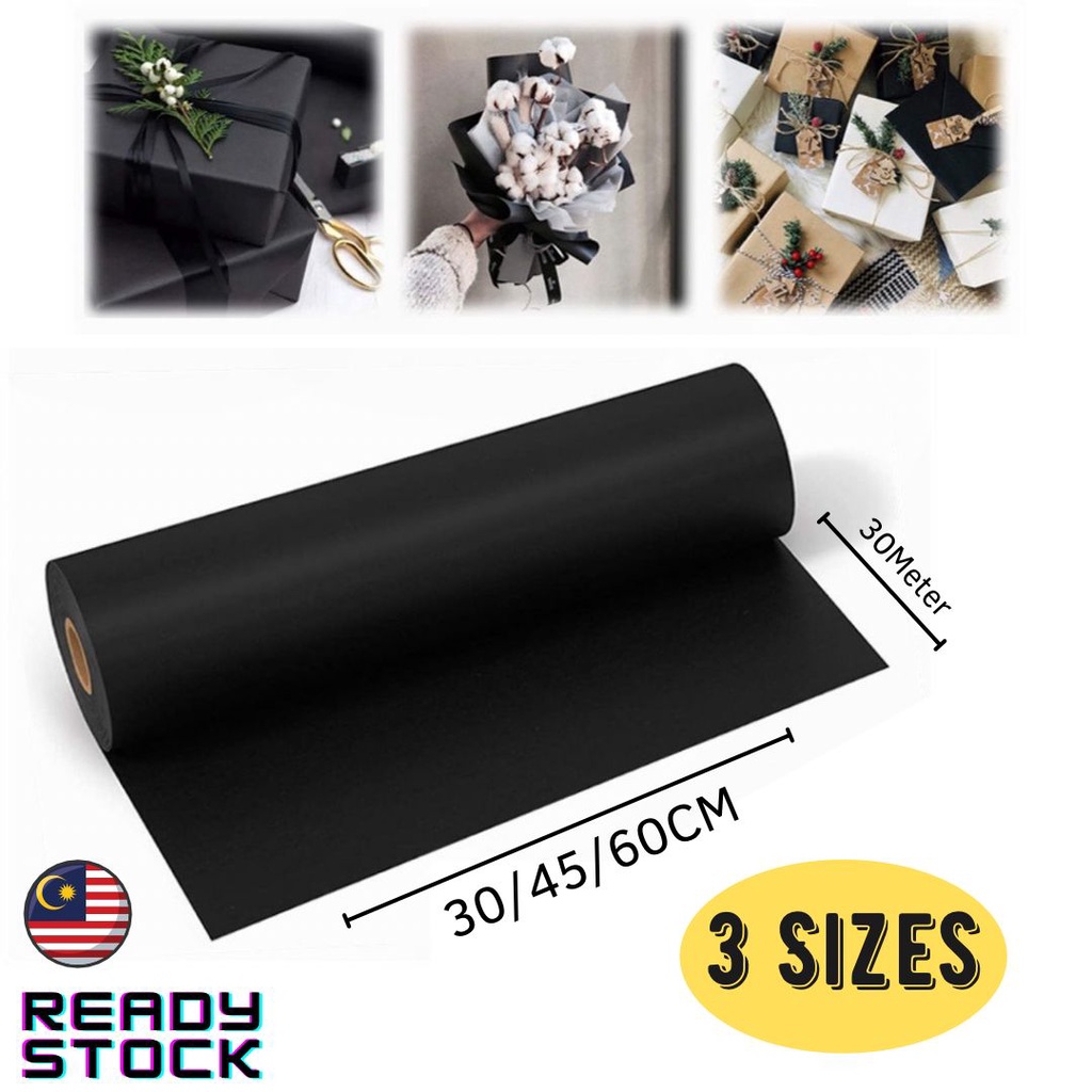 Black Kraft Paper Roll (30cm X 30Meter) Wrapping Paper Kertas Pembalut