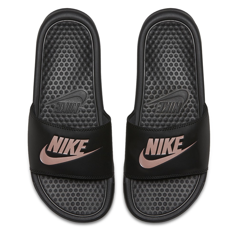 nike slippers black and gold