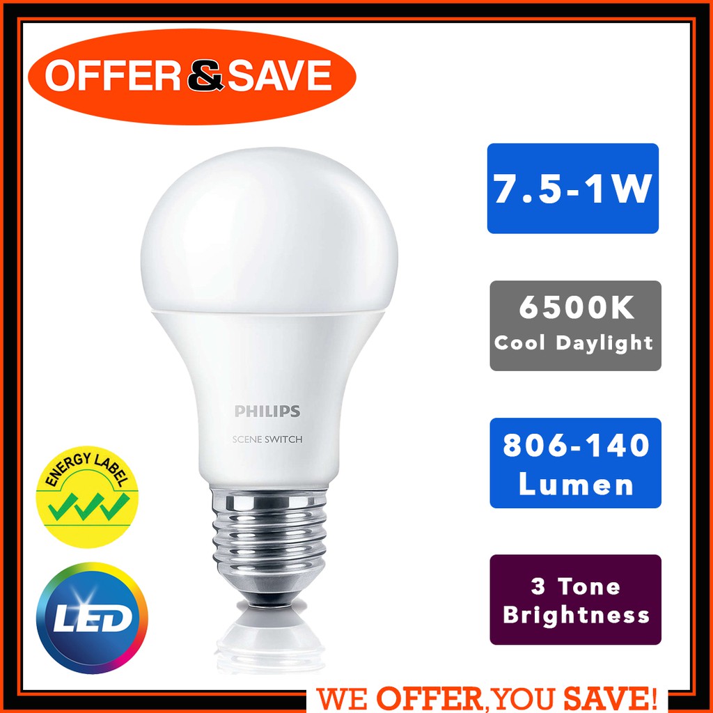 Philips SceneSwitch LED Bulb 7.5W1W E27 220240V Cool Daylight