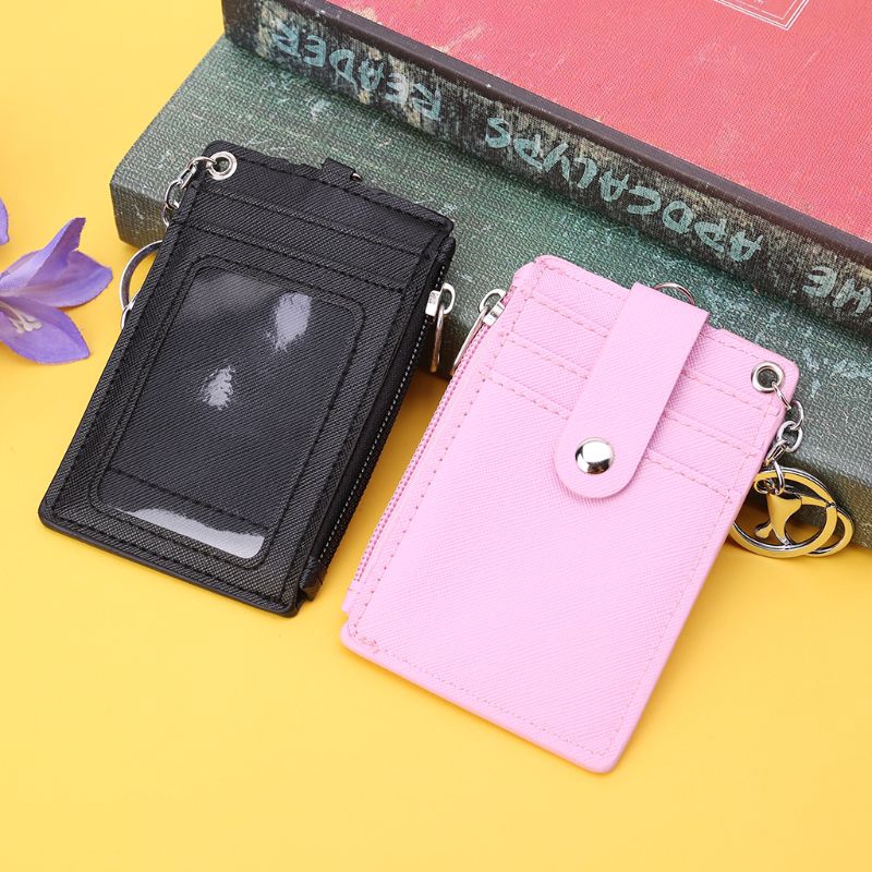 BSTPortable Leather Business ID Card Credit Badge Holder Coin Purse Wallet Keychain