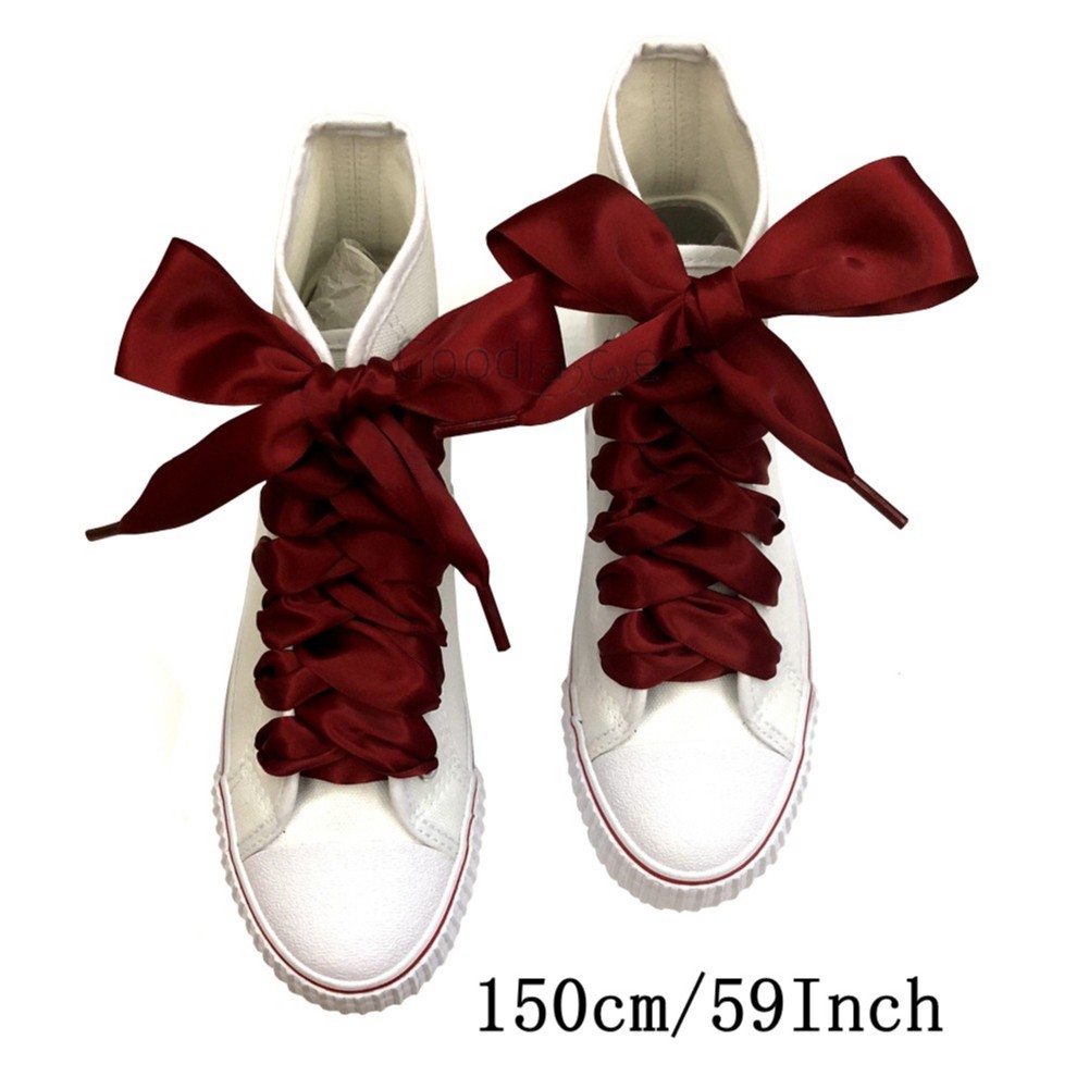 2 Pairs Rose Red Flat Wide Silk Ribbon Shoelaces Fantastic Casual Shoes Sneaker 