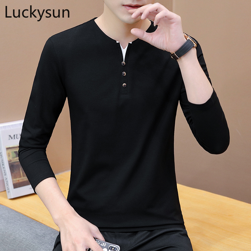 Long Sleeve Tshirt Men Black White Plain V Neck Fashion Tee Soft And Comfortable Office T Shirts Ready Stock Shopee Singapore
