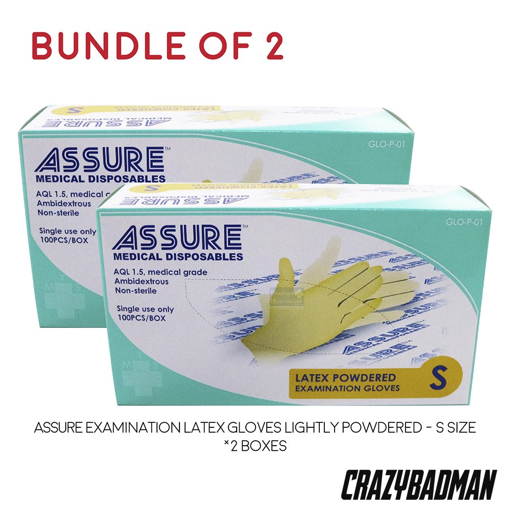 Bundle Of 2 Assure Examination Latex Gloves Lightly Powdered 2 X 100pcs Box Shopee Singapore