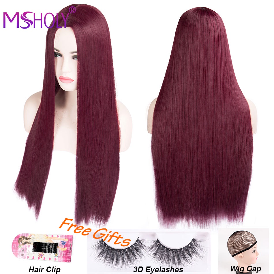Long Straight Black Wig Synthetic Hair Wig With Bangs Red Burgundy Pink  Ombre 613 Blonde Long Hair | Shopee Singapore