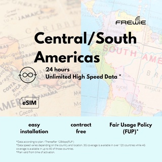 Unlimited* Central and South Americas eSIM 24 hours Data Roaming (*FUP) | QR delivered via email
