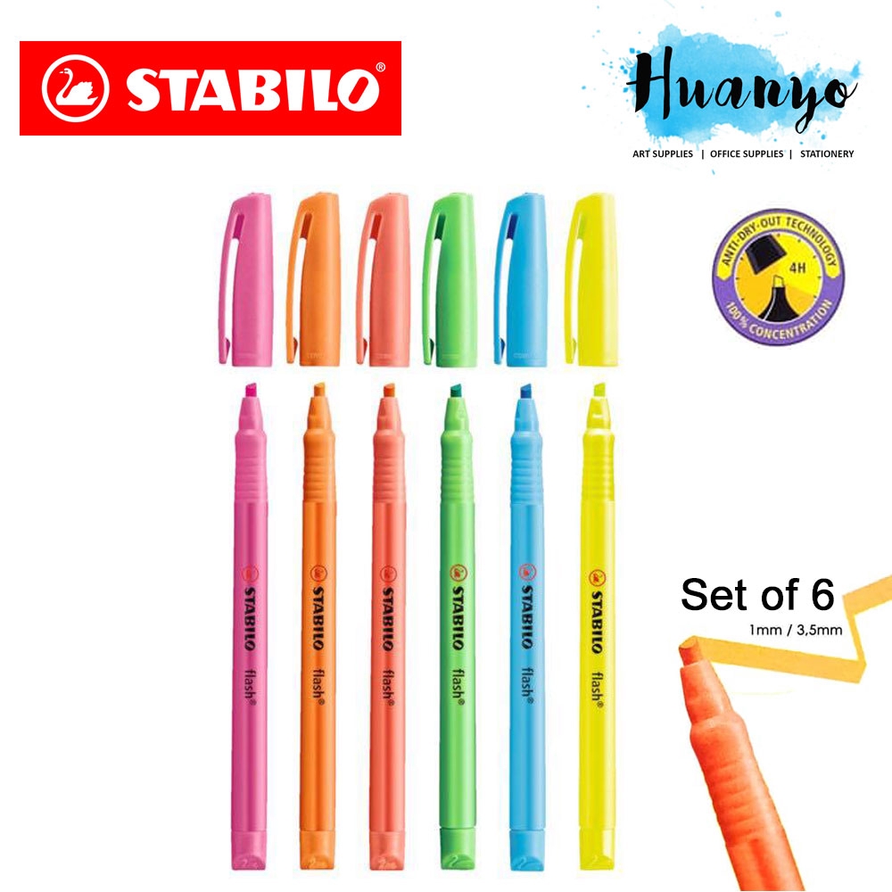 Stabilo Flash Slim Neon Highlighter Textliner Pen (Set of 6) Shopee