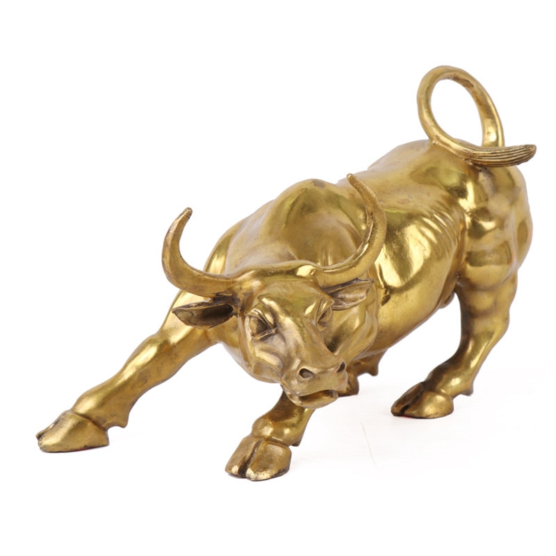 Gold Brass Charging Market Bull Ornament Animal Figurine Wall Street ...