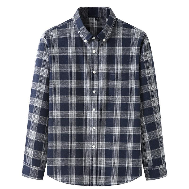 Image of 【Plus Size】Men long-sleeved plaid casual shirt #8
