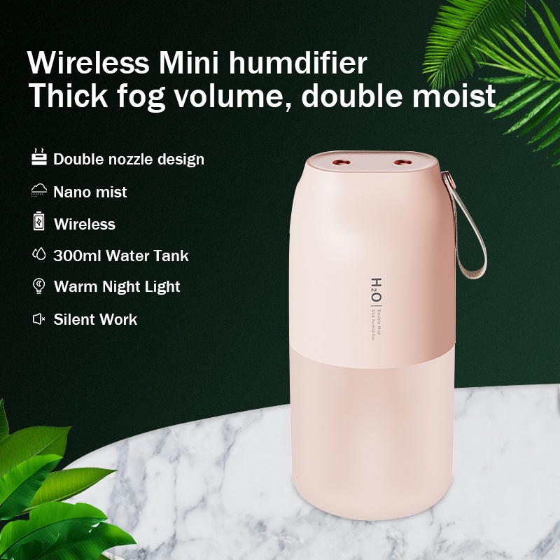 300ml Wireless Humidifier nano Spray Dual Jet Air Diffuser purifier Mist Maker & night light Home Car Essential 无线加濕器