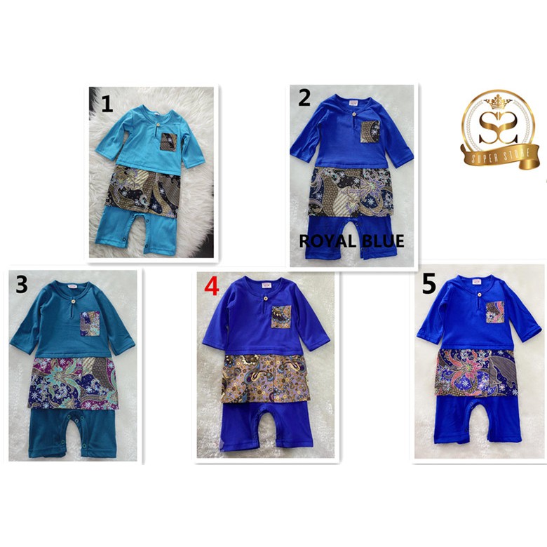 Shop Malaysia Baju Melayu Cotton With Batik Sampin Jumpsuit Blue Shopee Singapore