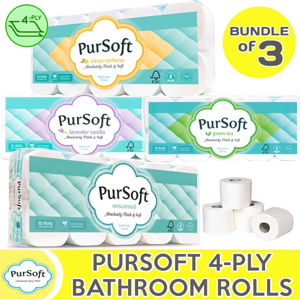 [Bundle of 3] 4Ply PurSoft Green Tea/Unscented/Citrus Scented Toilet