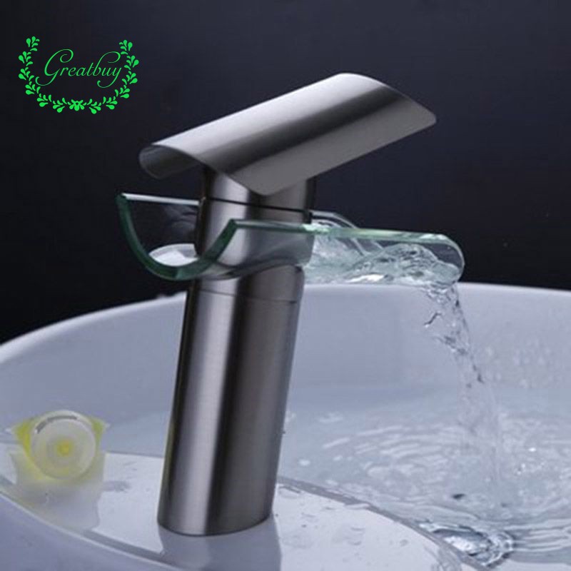 One Handle Glass Waterfall Bathroom Kitchen Sink Round Basin