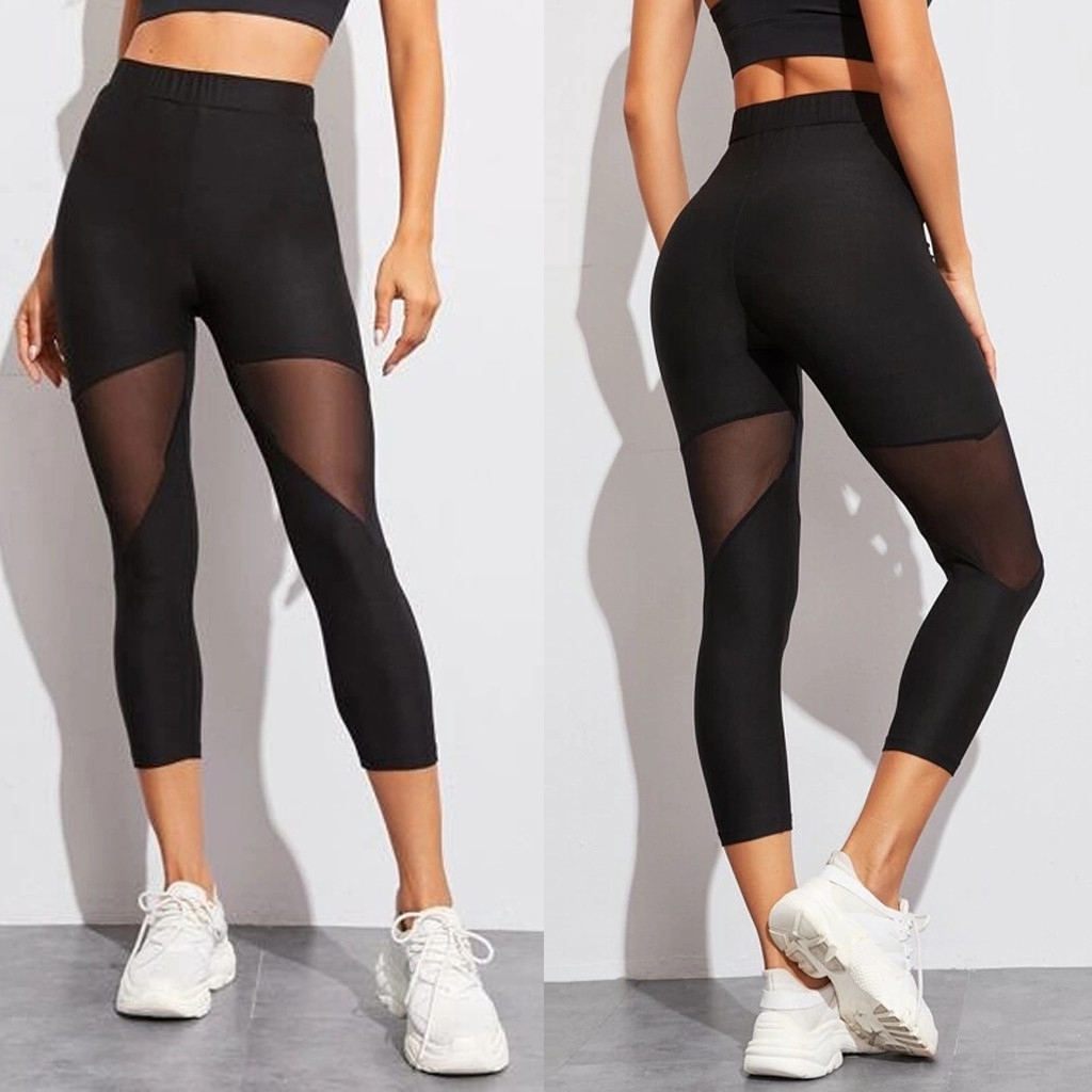 💖 💖women Hollow Out Splice Tight Fitness Leggings Yoga Cropped Pants Trousers And🌈ses Shopee