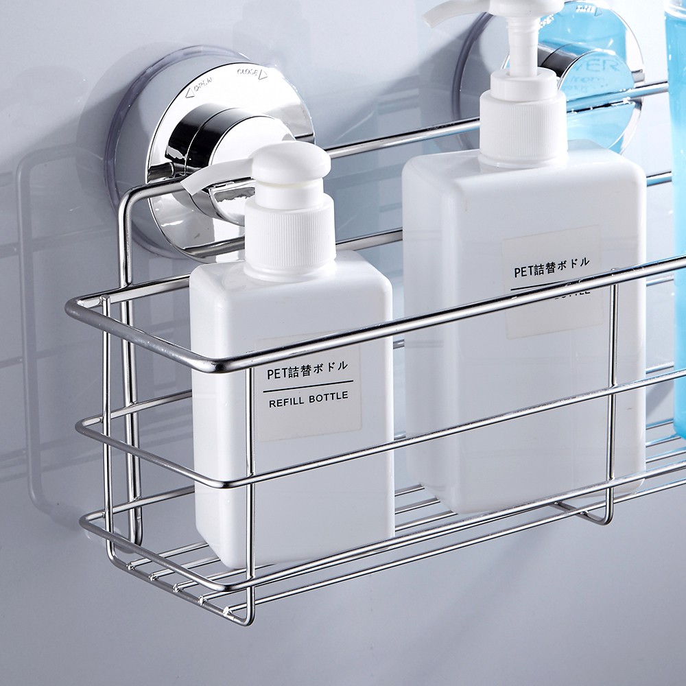 Bathroom Shower Shelf Storage Suction Basket Caddy Tidy Stainless Steel