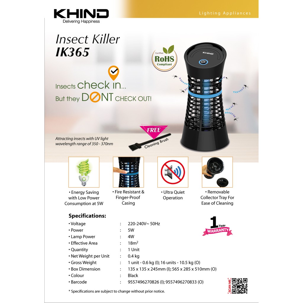 Prihatian Mco Khind Insect Killer Ik365 Shopee Singapore