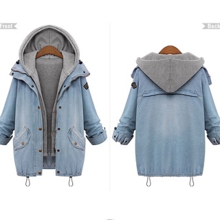Image of thu nhỏ Women and Girls Loose Large Size Two Piece Hooded Denim Jacket Light Blue #1