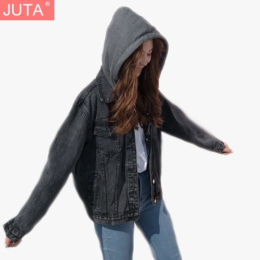 denim jacket with hoodie sleeves womens