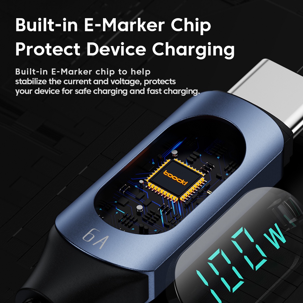 Toocki Type C to Type C Cable 100W PD Super Fast Charging Cable Digital Display For Samsung Xiaomi Type C USB Data Wire Cord