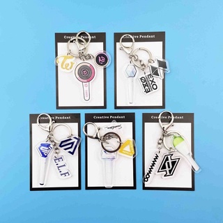 Kpop Support Light Keychain Idol Merchandise TWICE MAMAMOO EXO SJ SEVENTEEN Bag Pendant Cartoon Three-Piece Set