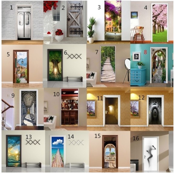 FLFK 3D Door Stickers Peel And Stick 77x200cm,Self-Adhesive Door Murals Wallpaper Wall Poster Cave Seascape Decals For Home Decor(2Pcs/Set