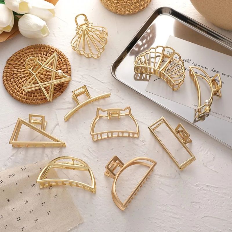 🔥[SG Ready Stock]Stylish minimalist gold hair claw metal zinc alloy hair  clips for women girls hair accessories | Shopee Singapore