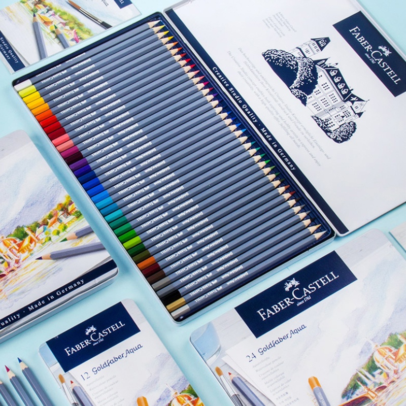 Faber Castell Goldfaber Aqua Water Soluble Colored Pencil Blue Box 12