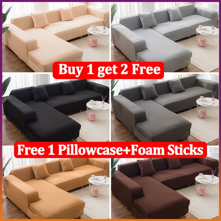 Solid Color Sofa Cover Set Armless Stretchable I Shape L Type Sala Set Cover Universal 1/2/3 Seater