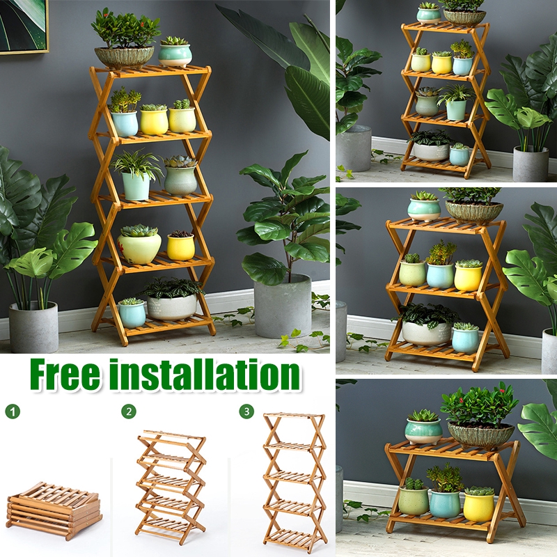 38CM Long MultiTier Adjustable Foldable Wooden Plant