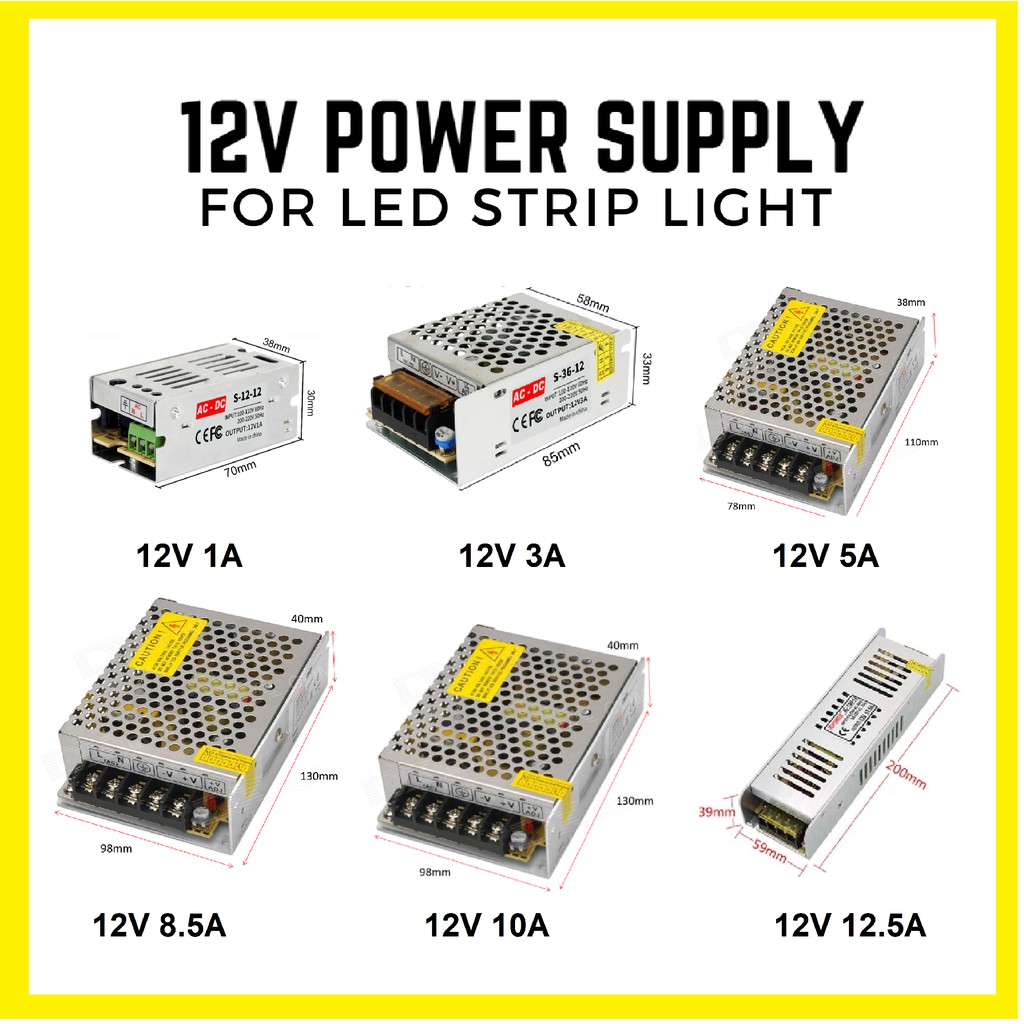 Power Supply Striplight LED Driver Strip Light 1A 3A 5A 8.5A 10A 16.5A 30A 12W 36W 60W 100W 120W 200W 360W | Shopee Singapore