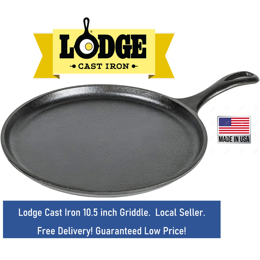 Lodge Cast Iron Round Griddle / Pan, PreSeasoned, 10.5inch, Made in