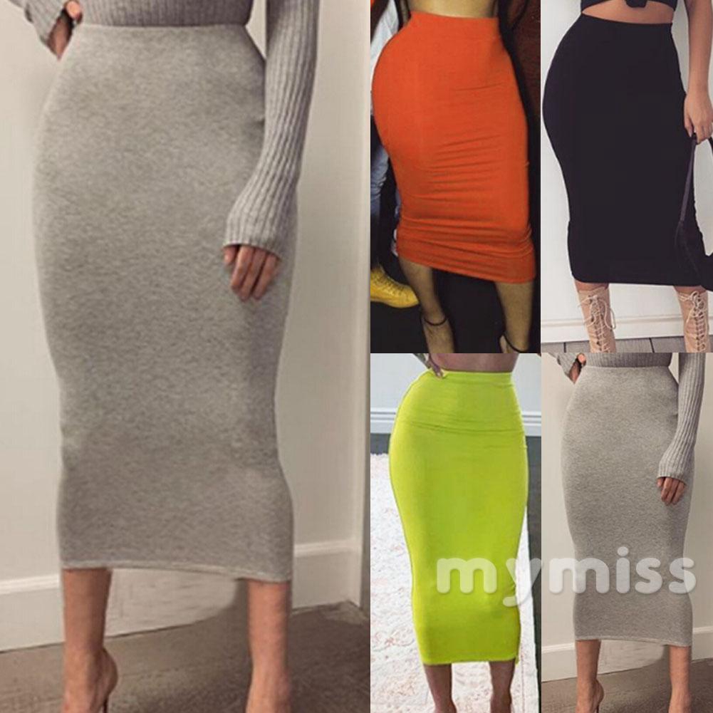 ♛♚♛Office Midi Pencil Skirt Stretch Bodycon Tube Womens Plain Plus Size |  Shopee Singapore