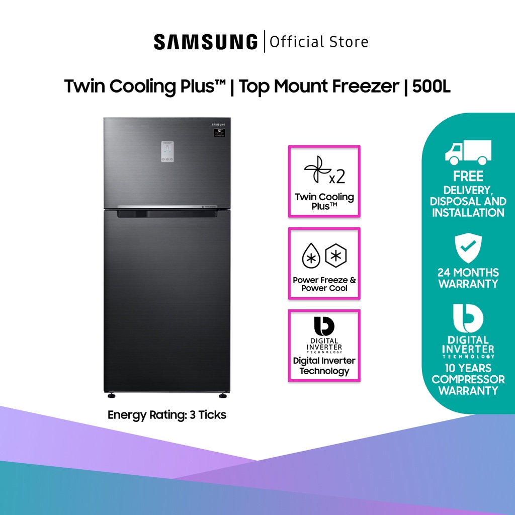 SAMSUNG RT50K6257B1/SS, Top Mount Freezer Refrigerator, 500L, 3 Ticks