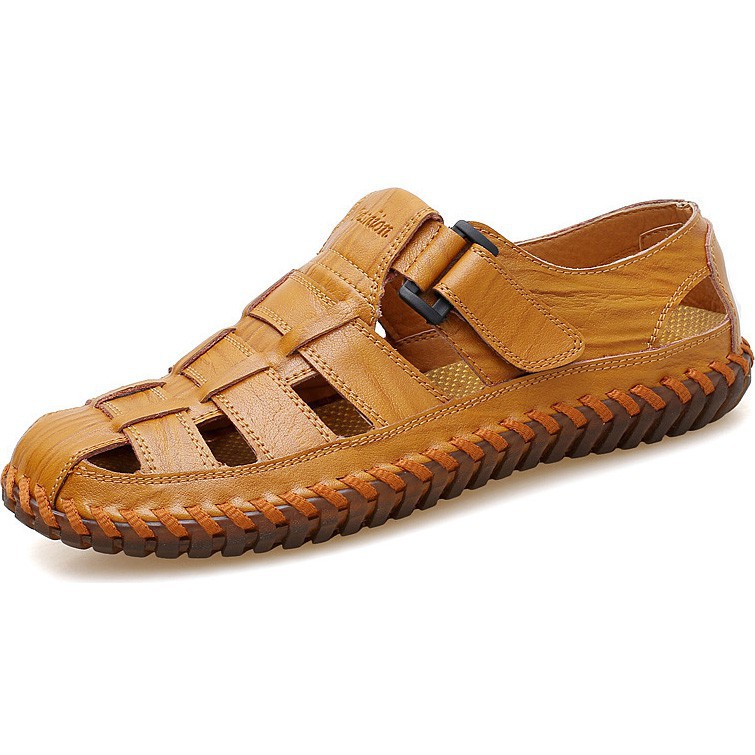 mens leather sandals closed toe