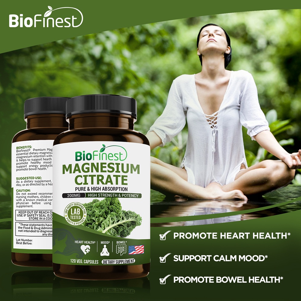 Biofinest Magnesium Citrate 200mg Supplement High Absorption Heart Bone Muscle Bowel Mood
